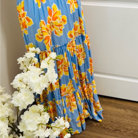 Floral blue and yellow Maxi Dress NWT SZ L - Picture 5 of 7